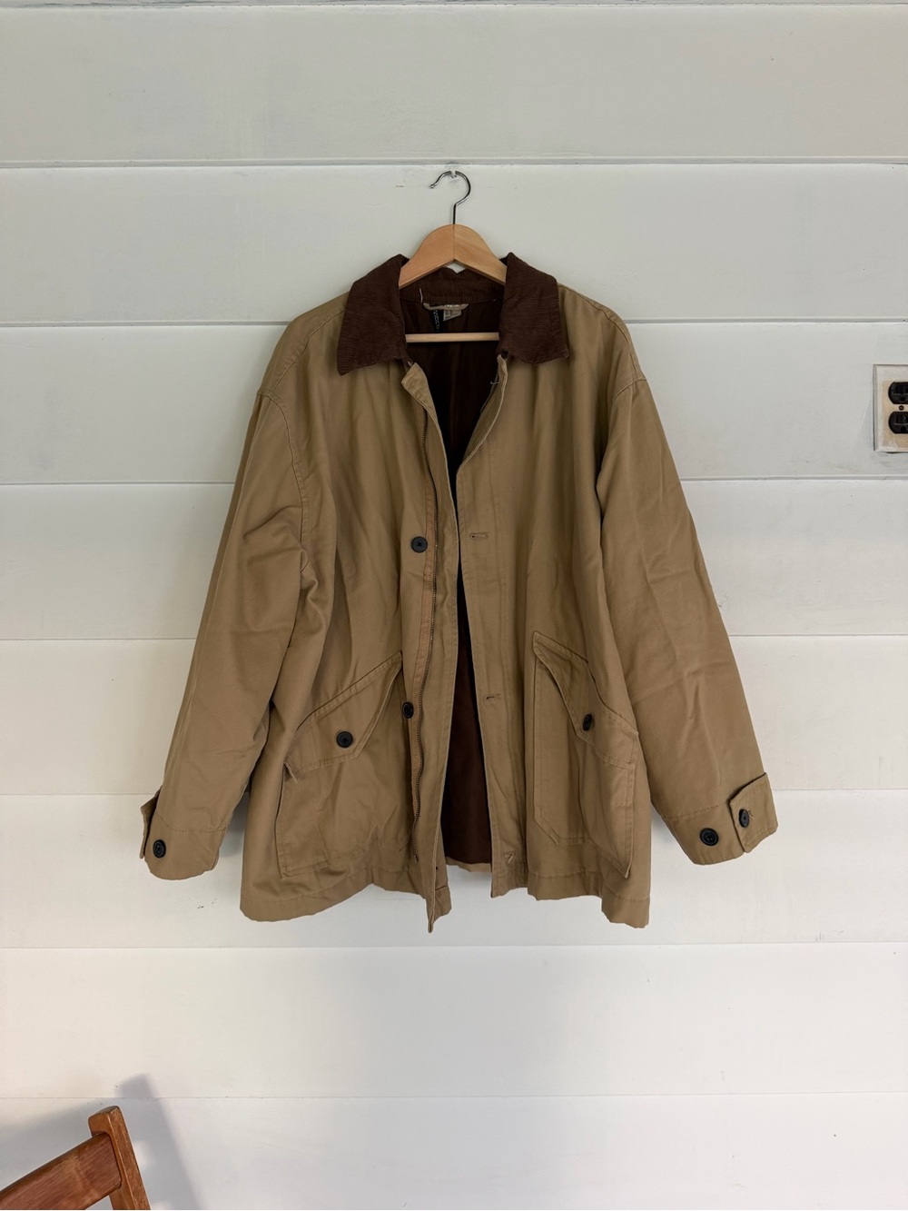 H&M Tan Utility Jacket with Brown Corduroy Collar
